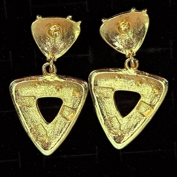 Retro Multi-Colored Enameled Swirl Design Earrings - Large  Gorgeous, vintage, goldtone, enamel swirl, geometric pierced earrings